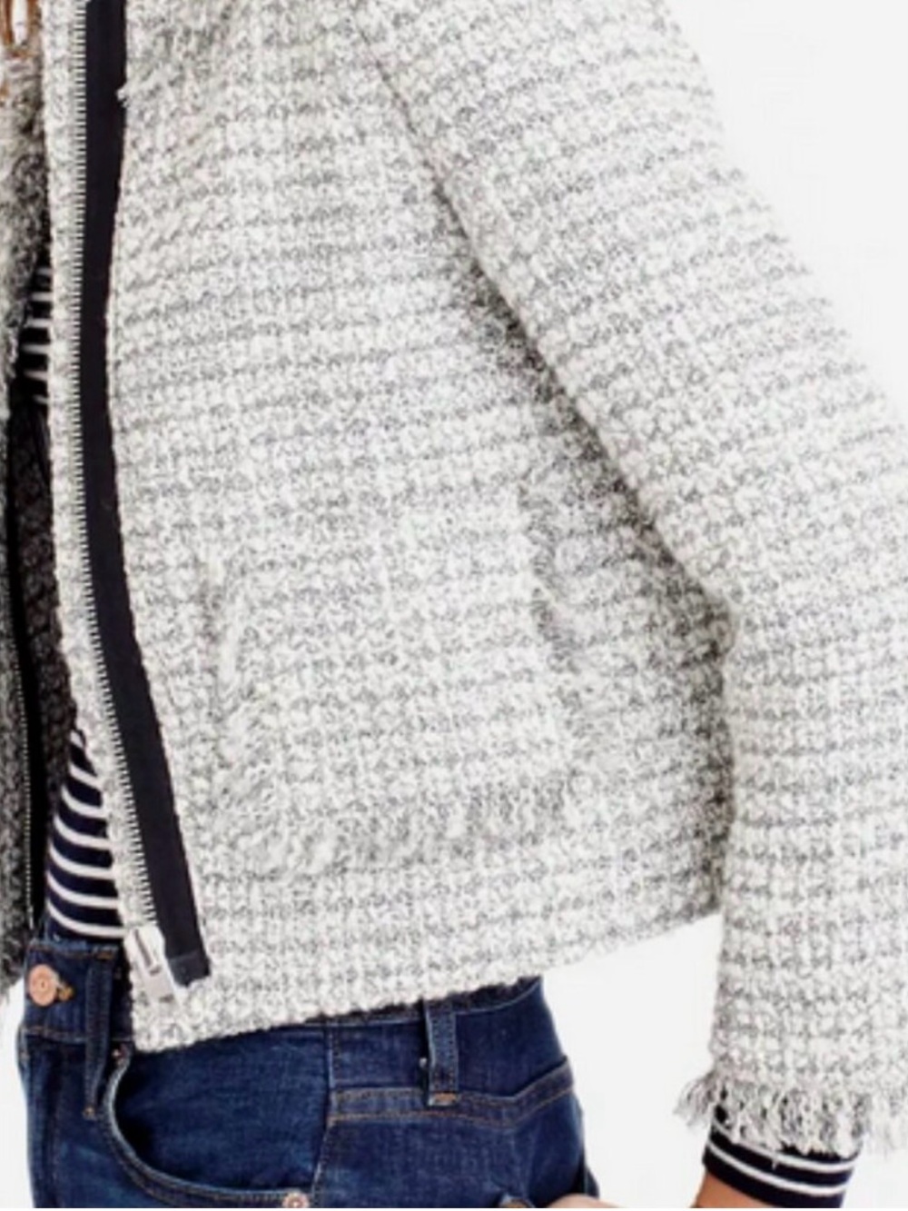 J. Crew Olympia Lady Jacket Metallic Tweed Fringe Trim Size 0 - Picture 3 of 13